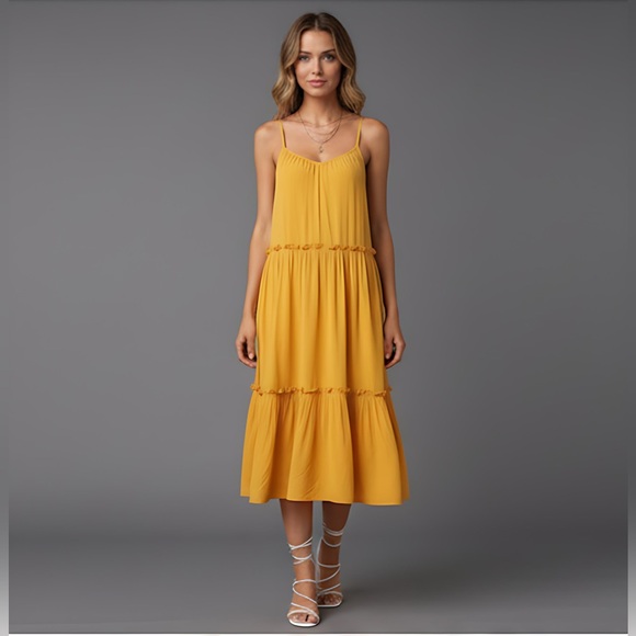 By Design Dresses & Skirts - Mustard Yellow Ruffle Hem Cami Dress